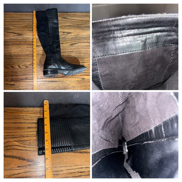 BCBGeneration Over the Knee Black Leather Boots Women’s 7 Lug Sole Stretch Tall - Picture 8 of 8